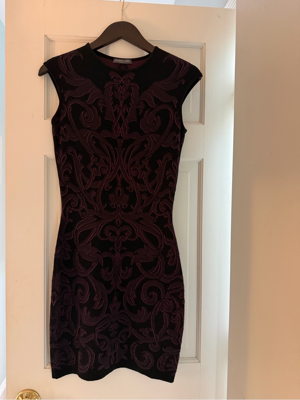 Early Alexander McQueen Baroque Jacquard Knit Dress Black Plum Size Small - Picture 4 of 6